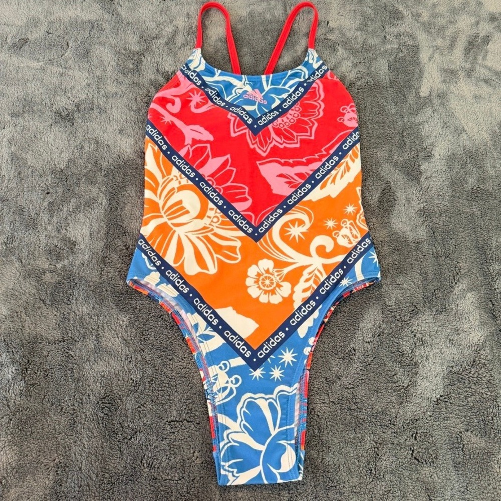 Adidas x FARM Rio Womens U Back Swimsuit 2 Multi Floral Print One Piece IA3329
